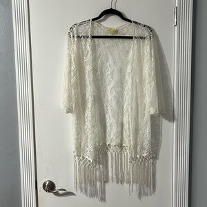 Wangexu Lace Fringe Boho Kimono Small